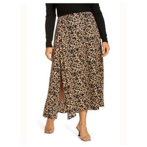 Reformation Zoe side slit midi skirt, animal print, 20W, Plus